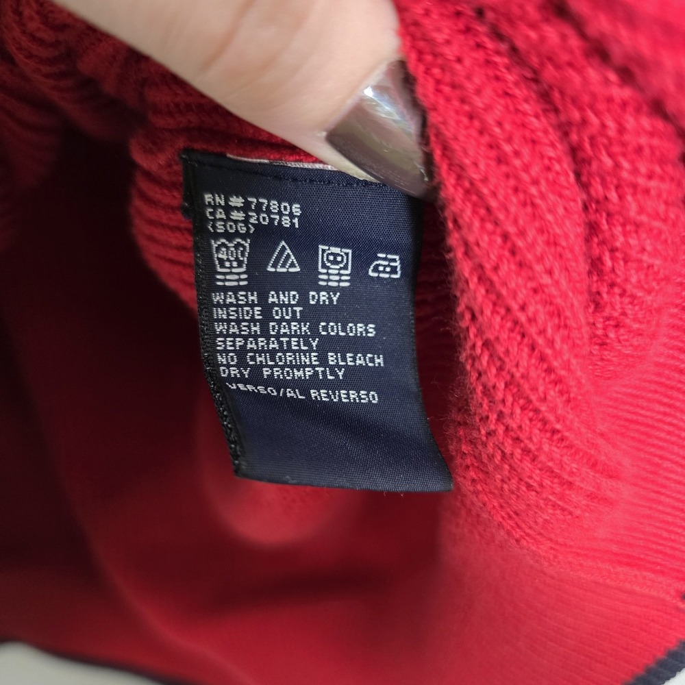 Tommy Hilfiger Mens Red Ribbed Cotton V-Neck Sweater Vest XL Crest Logo Navy - Picture 7 of 12